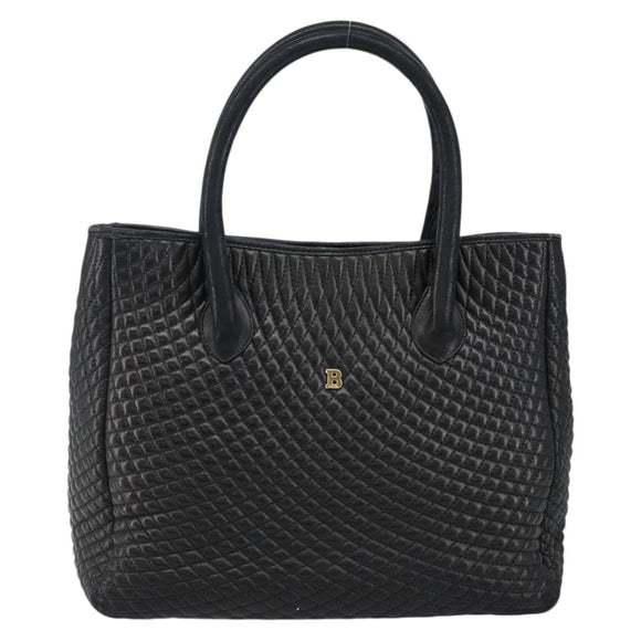 BALLY Hand Bag Leather Black Gold Auth BA5595