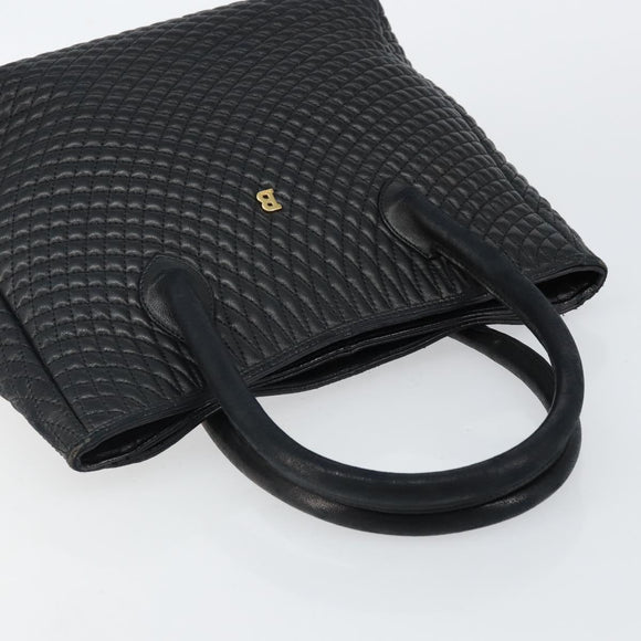 BALLY Hand Bag Leather Black Gold Auth BA5595