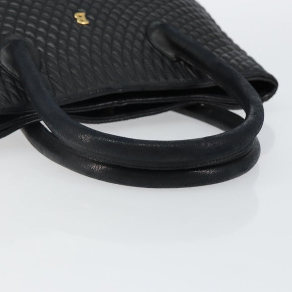 BALLY Hand Bag Leather Black Gold Auth BA5595