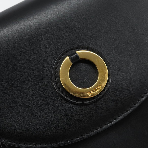 BALLY Hand Bag Leather Black Gold Auth BA5596