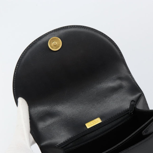 BALLY Hand Bag Leather Black Gold Auth BA5596