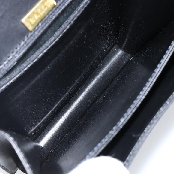 BALLY Hand Bag Leather Black Gold Auth BA5596