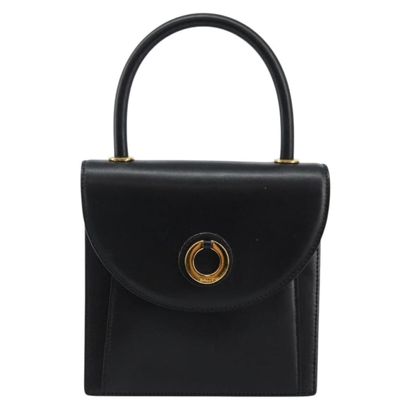 BALLY Hand Bag Leather Black Gold Auth BA5596