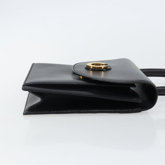 BALLY Hand Bag Leather Black Gold Auth BA5596