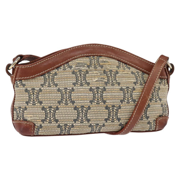 CELINE Paris Macadam Canvas Shoulder Bag Beige Auth BA5599