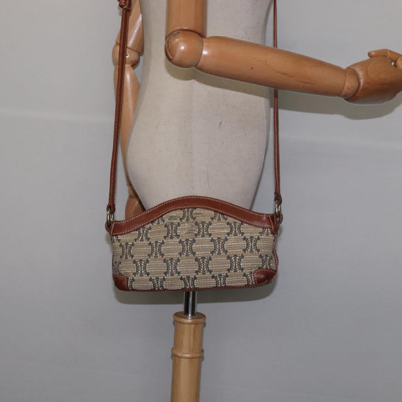 CELINE Paris Macadam Canvas Shoulder Bag Beige Auth BA5599