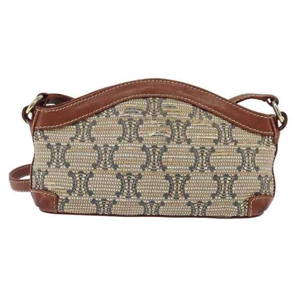 CELINE Paris Macadam Canvas Shoulder Bag Beige Auth BA5599