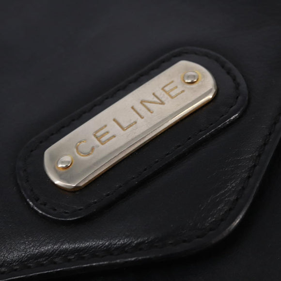 CELINE Shoulder Bag Leather Black Gold Auth BA5600