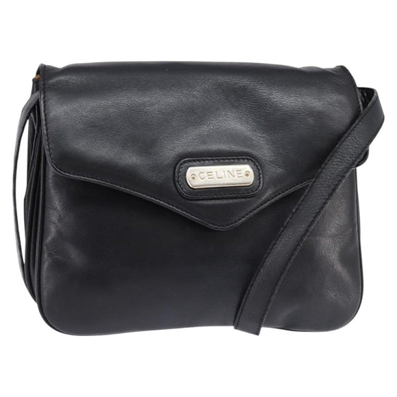 CELINE Shoulder Bag Leather Black Gold Auth BA5600