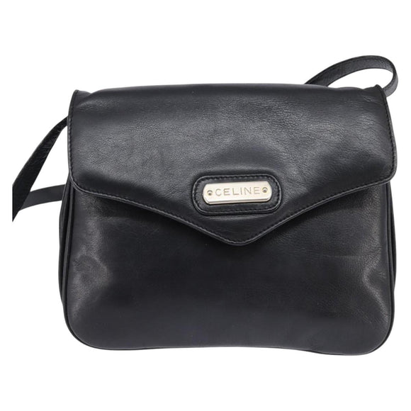 CELINE Shoulder Bag Leather Black Gold Auth BA5600