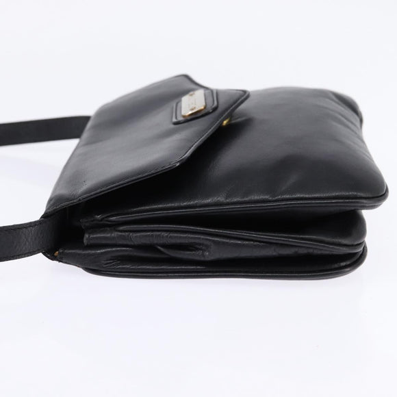 CELINE Shoulder Bag Leather Black Gold Auth BA5600