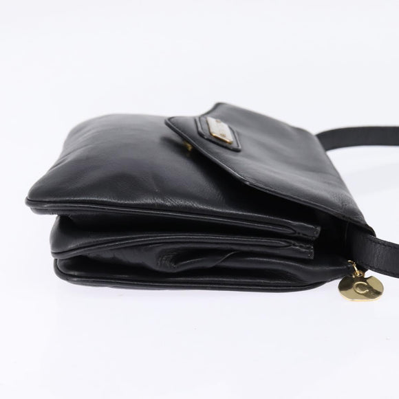CELINE Shoulder Bag Leather Black Gold Auth BA5600