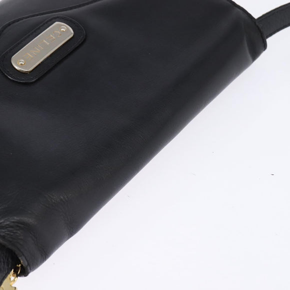 CELINE Shoulder Bag Leather Black Gold Auth BA5600