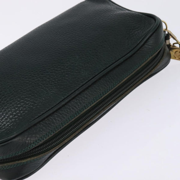 GUCCI Shoulder Bag Leather Green Gold Auth BA5602