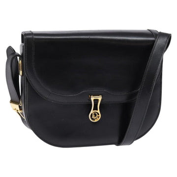 Christian Dior Shoulder Bag Leather Black Gold Auth BA5604
