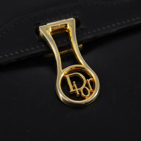 Christian Dior Shoulder Bag Leather Black Gold Auth BA5604