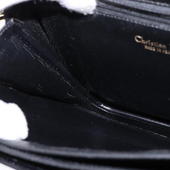 Christian Dior Shoulder Bag Leather Black Gold Auth BA5604