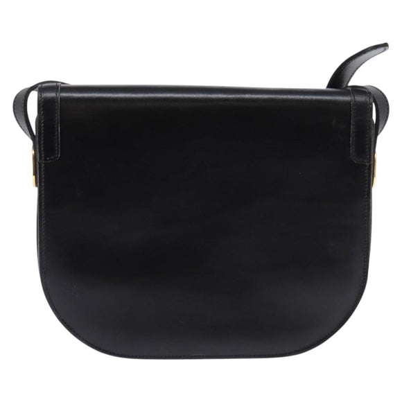 Christian Dior Shoulder Bag Leather Black Gold Auth BA5604