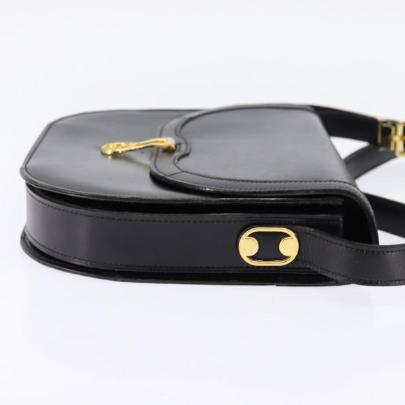 Christian Dior Shoulder Bag Leather Black Gold Auth BA5604