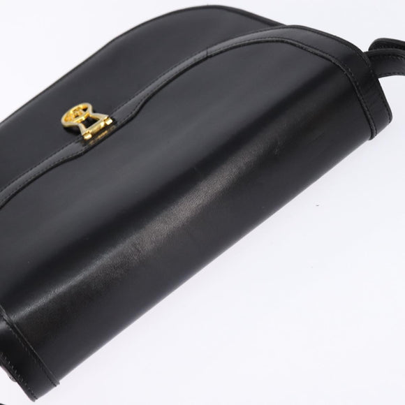 Christian Dior Shoulder Bag Leather Black Gold Auth BA5604