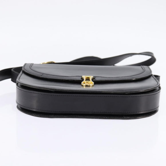 Christian Dior Shoulder Bag Leather Black Gold Auth BA5604