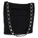 Salvatore Ferragamo Vala Chain Shoulder Bag Canvas Black Silver Auth BA5606-1