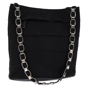 Salvatore Ferragamo Vala Chain Shoulder Bag Canvas Black Silver Auth BA5606