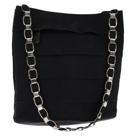 Salvatore Ferragamo Vala Chain Shoulder Bag Canvas Black Silver Auth BA5606