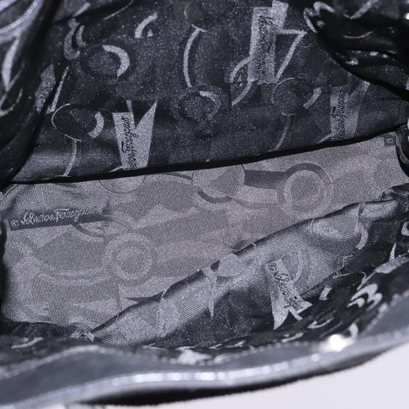 Salvatore Ferragamo Vala Chain Shoulder Bag Canvas Black Silver Auth BA5606