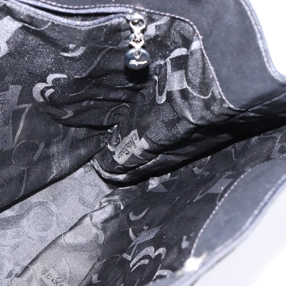 Salvatore Ferragamo Vala Chain Shoulder Bag Canvas Black Silver Auth BA5606