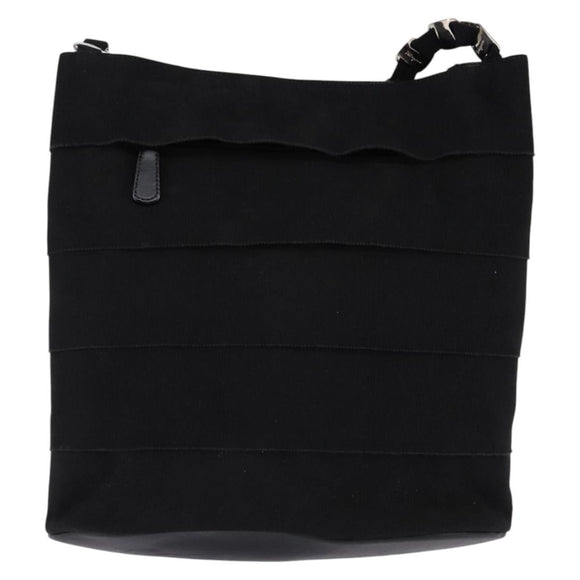 Salvatore Ferragamo Vala Chain Shoulder Bag Canvas Black Silver Auth BA5606