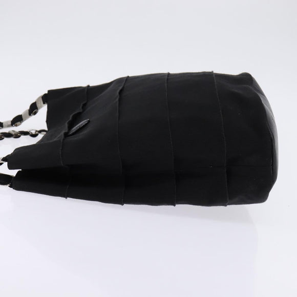 Salvatore Ferragamo Vala Chain Shoulder Bag Canvas Black Silver Auth BA5606