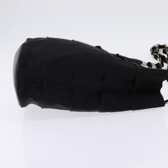 Salvatore Ferragamo Vala Chain Shoulder Bag Canvas Black Silver Auth BA5606