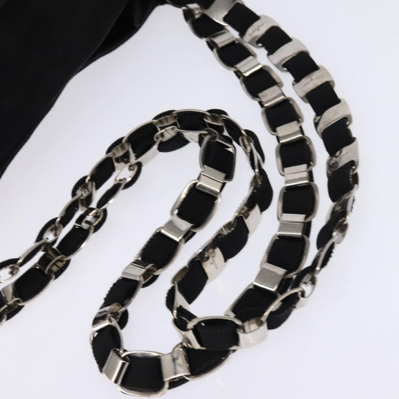 Salvatore Ferragamo Vala Chain Shoulder Bag Canvas Black Silver Auth BA5606