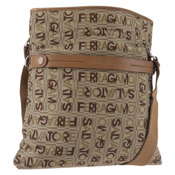 Salvatore Ferragamo Shoulder Bag Canvas Leather Brown Silver Auth BA5611