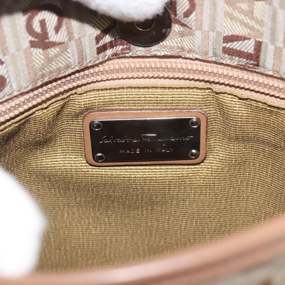 Salvatore Ferragamo Shoulder Bag Canvas Leather Brown Silver Auth BA5611