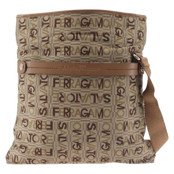 Salvatore Ferragamo Shoulder Bag Canvas Leather Brown Silver Auth BA5611