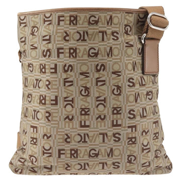 Salvatore Ferragamo Shoulder Bag Canvas Leather Brown Silver Auth BA5611 - 0