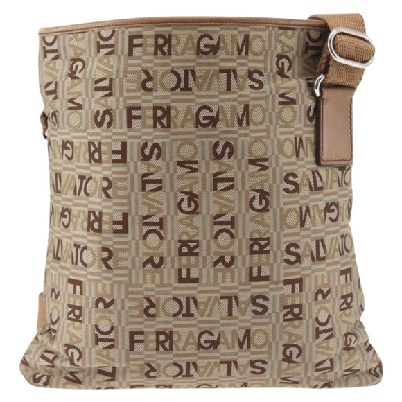 Salvatore Ferragamo Shoulder Bag Canvas Leather Brown Silver Auth BA5611