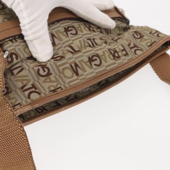 Salvatore Ferragamo Shoulder Bag Canvas Leather Brown Silver Auth BA5611