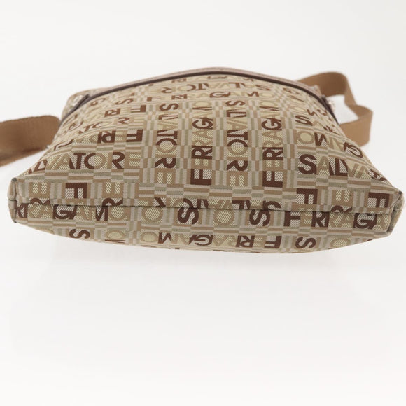 Salvatore Ferragamo Shoulder Bag Canvas Leather Brown Silver Auth BA5611