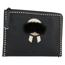FENDI Karl Lagerfeld Clutch Bag Leather Black Silver Auth BA5613-1