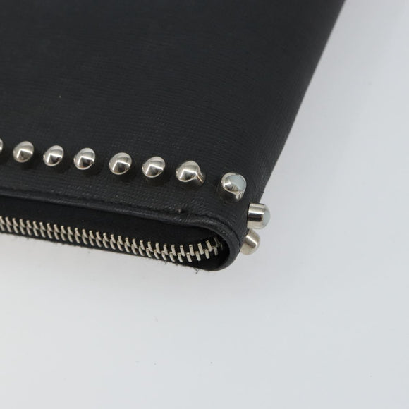 FENDI Karl Lagerfeld Clutch Bag Leather Black Silver Auth BA5613