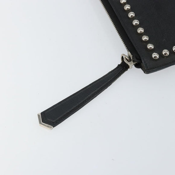 FENDI Karl Lagerfeld Clutch Bag Leather Black Silver Auth BA5613