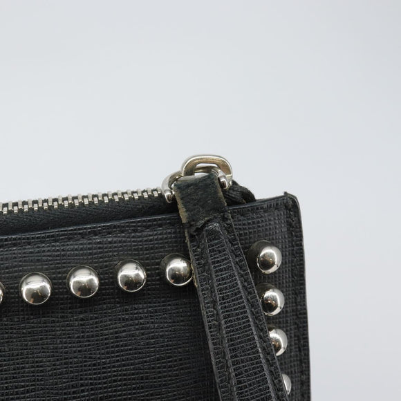 FENDI Karl Lagerfeld Clutch Bag Leather Black Silver Auth BA5613