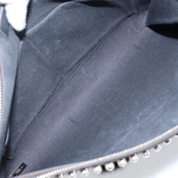 FENDI Karl Lagerfeld Clutch Bag Leather Black Silver Auth BA5613