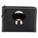 FENDI Karl Lagerfeld Clutch Bag Leather Black Silver Auth BA5613-2