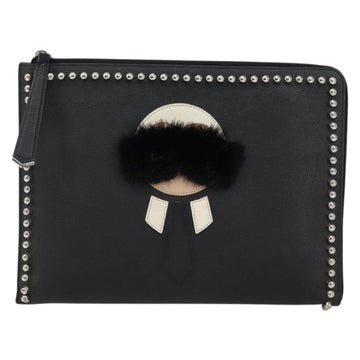 FENDI Karl Lagerfeld Clutch Bag Leather Black Silver Auth BA5613 - 0