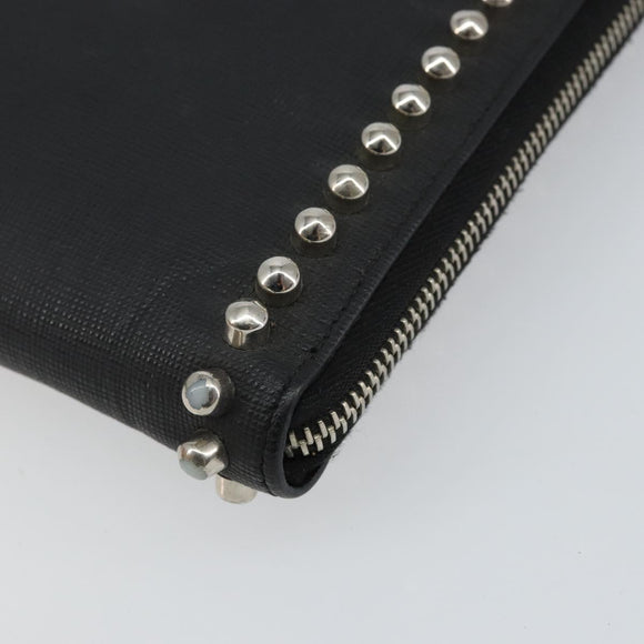 FENDI Karl Lagerfeld Clutch Bag Leather Black Silver Auth BA5613