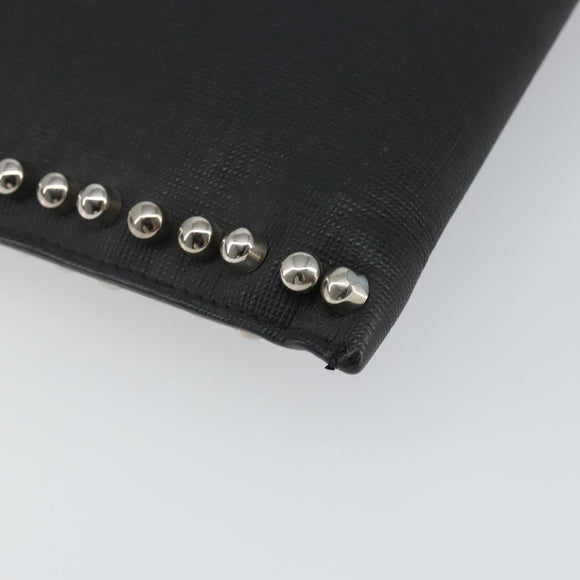 FENDI Karl Lagerfeld Clutch Bag Leather Black Silver Auth BA5613